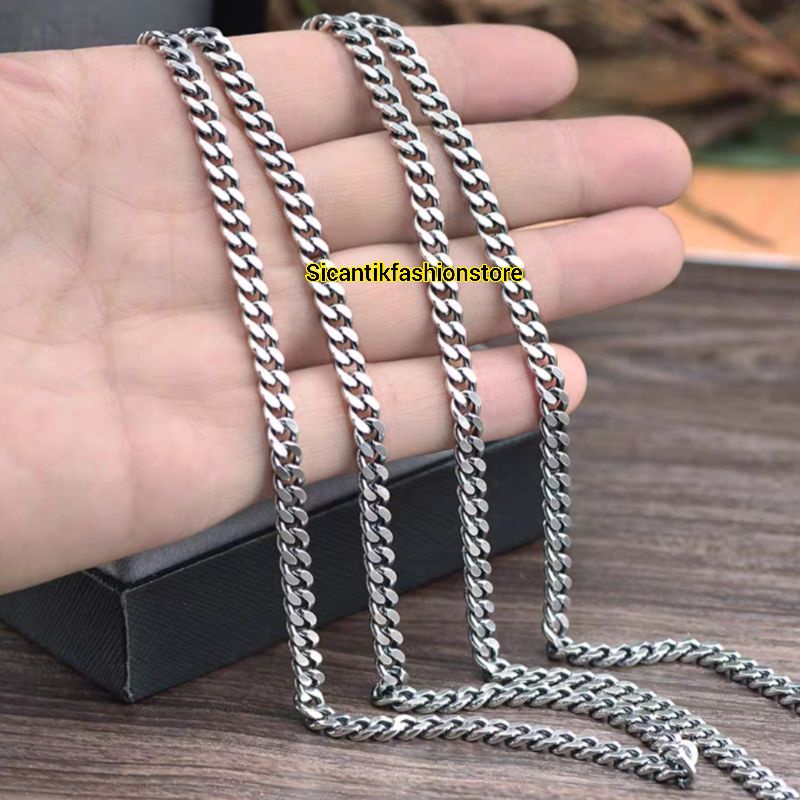 Kalung Titanium Rantai Padat 50CM Terlaris Anti Karat Selamanya Kalung Rantai Padat Silver Fashion Wanita Pria Kalung Rantai Padat Perak Silver 925