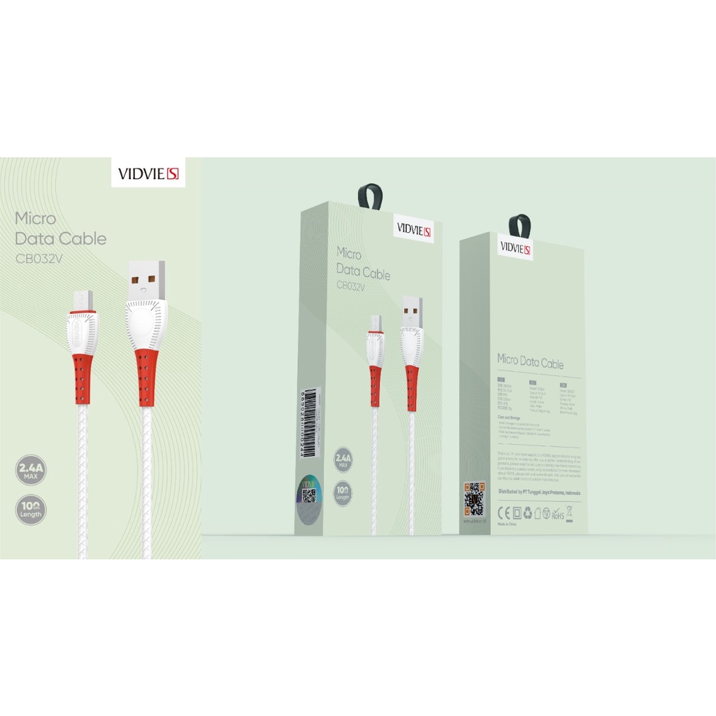 Cable Usb-A to micro usb vidvie S charge sync 2.4a 100cm cb032 cb032v v8 - Kabel data hp tab andorid 1m
