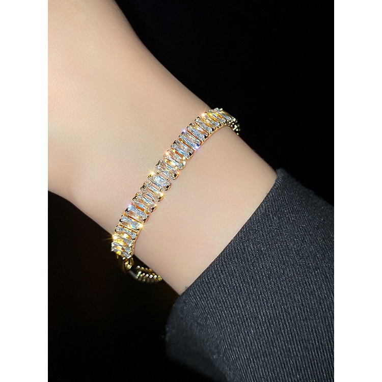 Gelang Bangle 925 Silver Zircon Adjustable Untuk Wanita