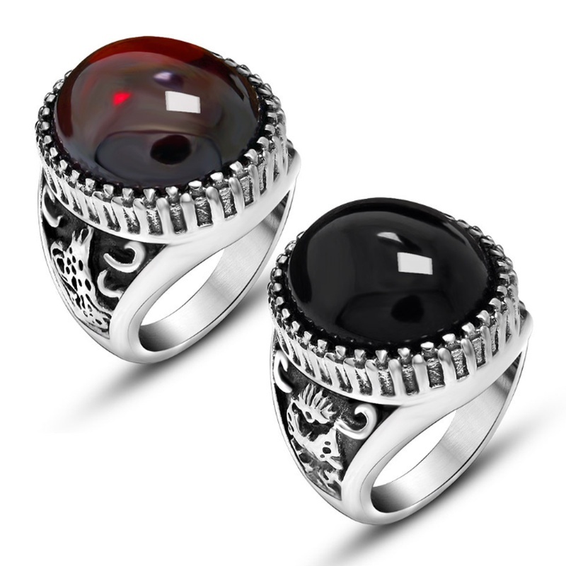 Cincin Pria Bentuk Oval Warna Hitam Bahan Silver Plated Gaya Kasual Punk Untuk Pesta