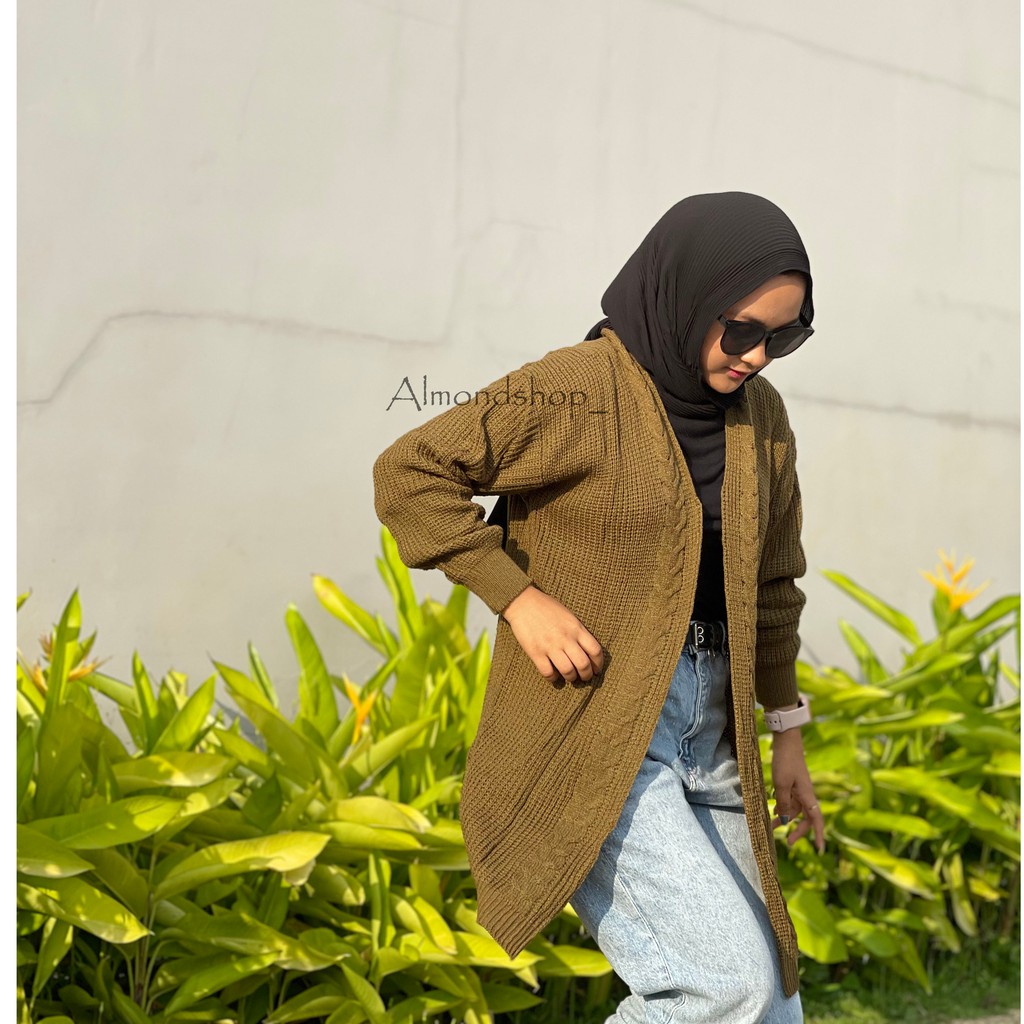 Loretta Cardi / Cardy Cable / Long Oversize Cardigan / Cardigan Wanita Premium-Brown