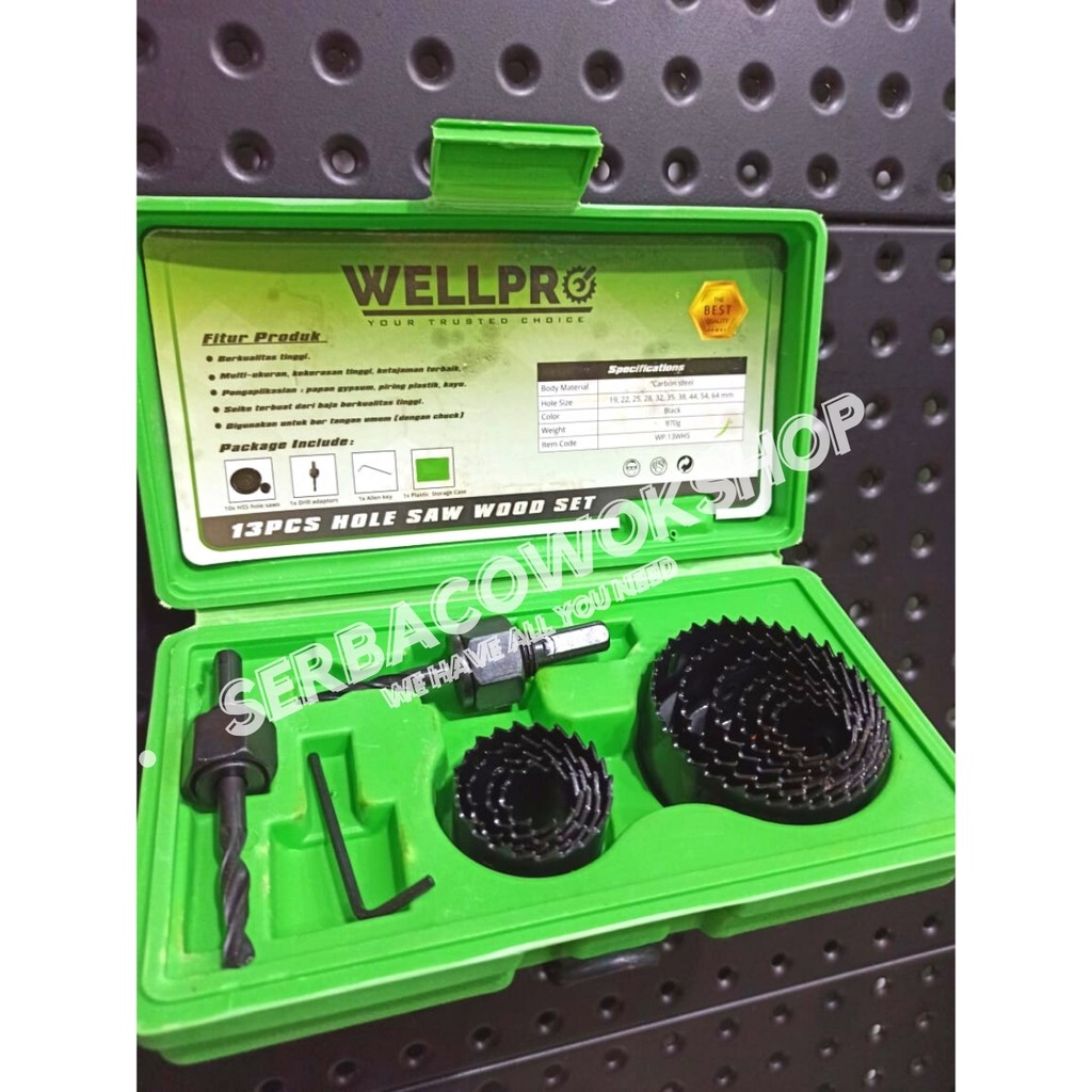 Wellpro Holesaw Kit Hole Saw Set 13 Pcs Carbon Steel Mata Bor Pelubang Kayu Termurah Berkualitas