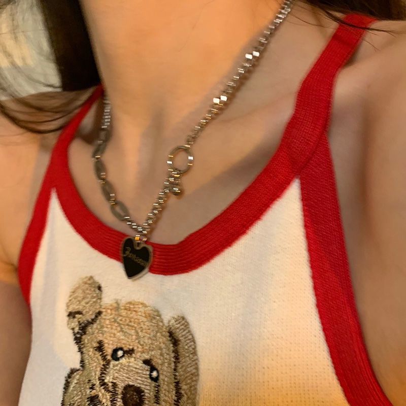 Potret bear in gaya dingin double-layer kalung wanita in hip hop niche desain kalung Baru Hip Hop Ba