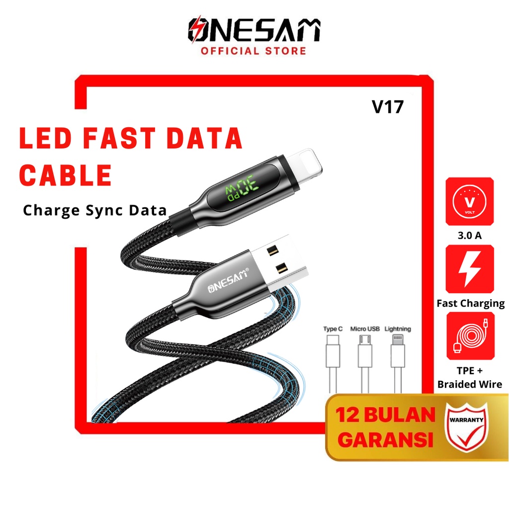 Jual ONESAM LED KABEL CHARGER FAST CHARGING LIGHTNING TYPEC MICRO USB