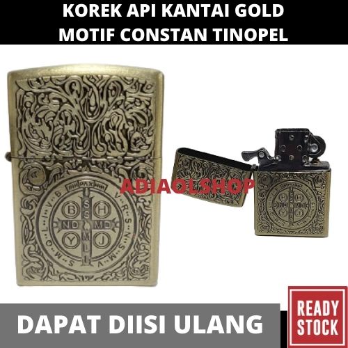RENNE Korek Api Minyak Sumbu Classic Full Metal Warna Gold Motif Constantine Anti Angin Elegan