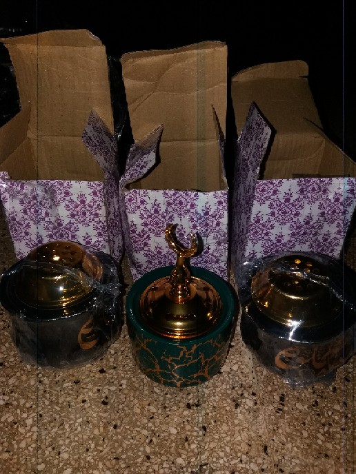 Tempat Bakar Dupa Mabkharah Keramik Arab Kaligrafi Model Tabung 8x10cm