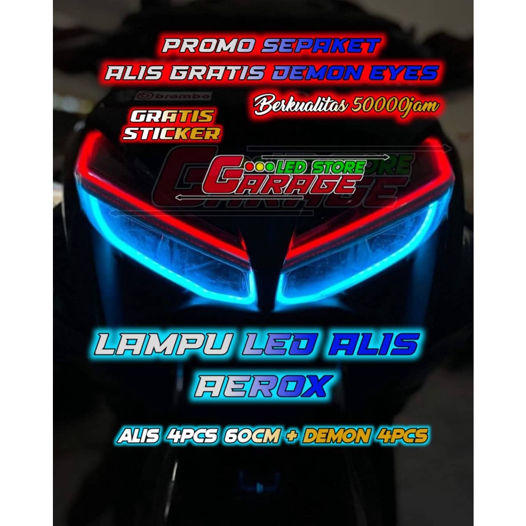 SEPAKET LAMPU LED ALIS DRL FLEXSIBEL ALL AEROX GRATIS DEMON EYES BERKUALITAS BAGUS FREE STICKER DAN KARDUS