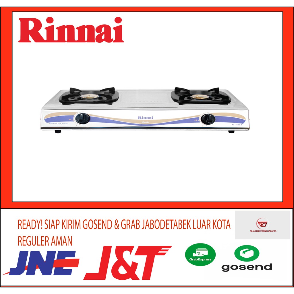 Kompor Gas Rinnai RI 522E. 2 TUNGKU STAINLESS STEEL. BARU &amp; BERGARANSI RESMI