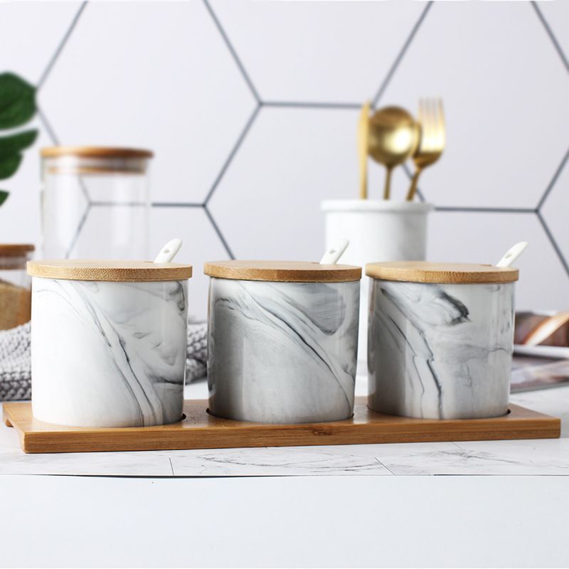 UNNIS0- Wadah Tempat Bumbu Seasoning Jar Marble 1 set isi 3 SJM1