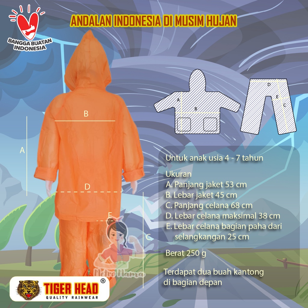 Jas hujan anak Tiger Head Trendy 68335 Mantel Raincoat Murah