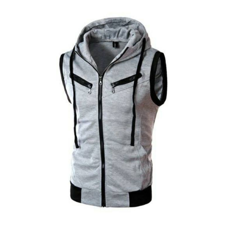 Jaket Hoodie Rompi Singlet Casual Staylish Zipper Korean Style Musim Panas Motor Tanpa Lengan Trendi