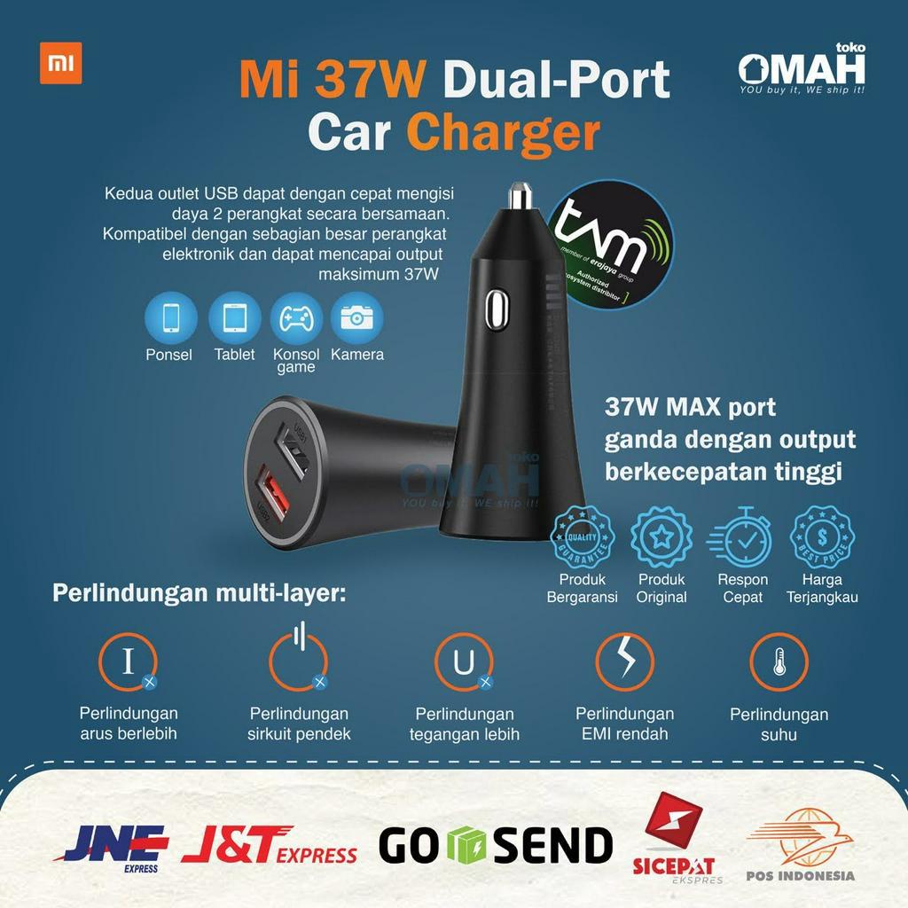 Xiaomi Original Charger Mobil Mi 37W Dual-Port USB Car Charger Fast Charging Garansi Resmi TAM