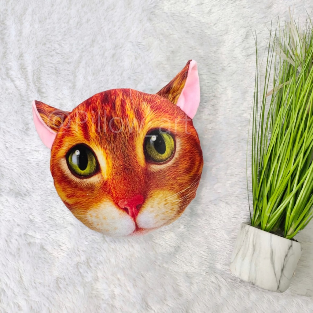 Pillowart - Bantal Boneka Kepala Kucing Bulat Size S - ART070