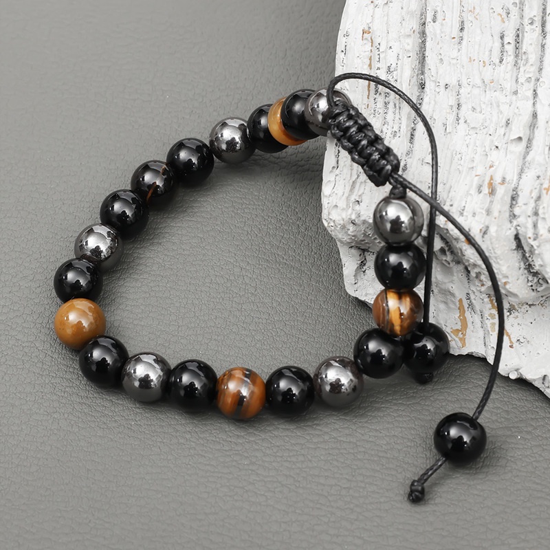 Gelang Manik-Manik Batu Obsidian Tiger Eye Warna Hitam Untuk Pria Dan Wanita