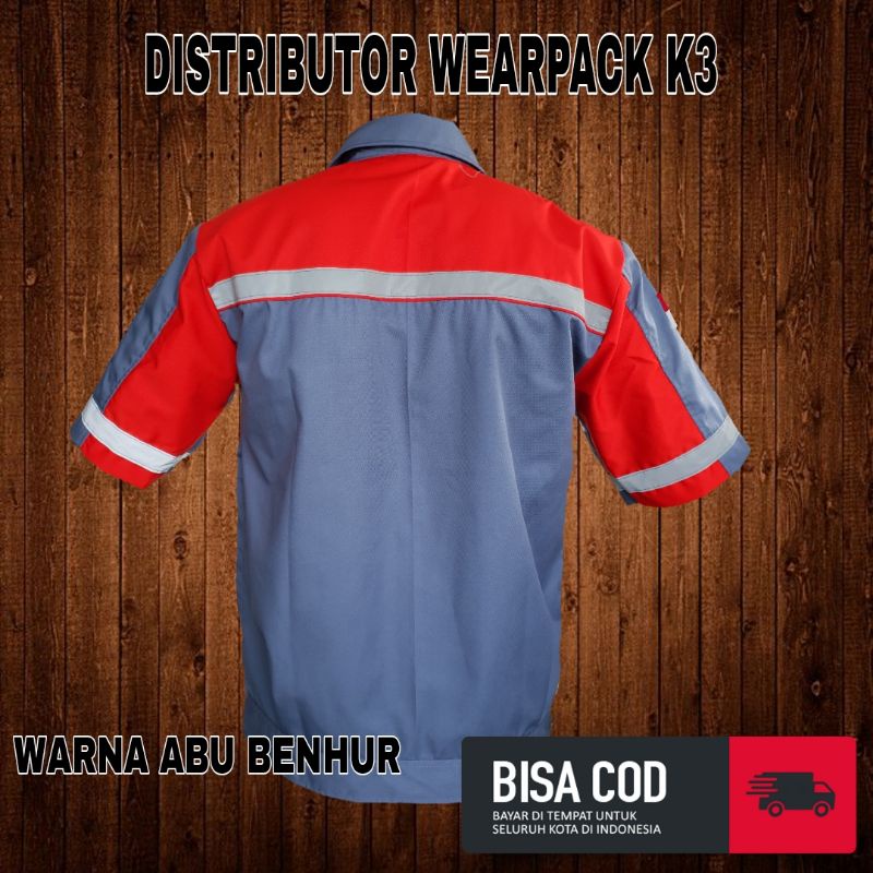 Baju Safety APD terbaru/ abu merah/ lengan pendek / seragam kerja  indor/ outdoor