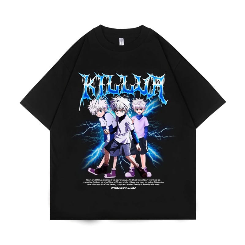 KAOS Anime KILLUA X MEDIEVAL Hunter - Tshirt Anime Wibu Jepang Baju Vintage Oversize Hitam - BOOTLEG