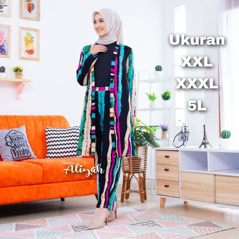 Widia Setcel Cardigan Jumbo - Ukuran XXL XXXL 5L - One Set Jumbo Semongko