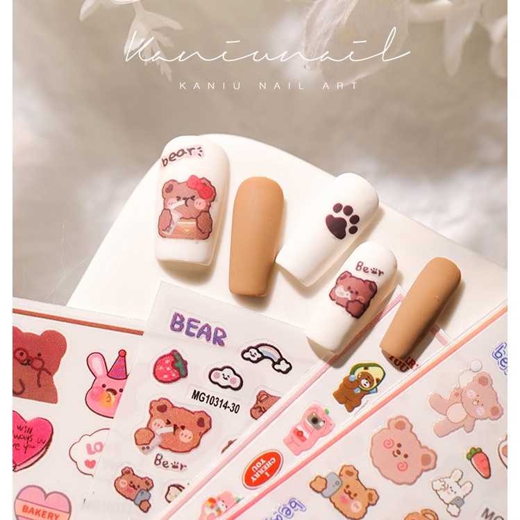 Stiker Kuku Motif Kartun Kelinci / Anjing / Imut Smiley Untuk Aksesoris Nail Art kuku Diy