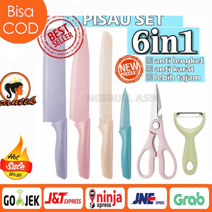 PISAU SET KERAMIK 6 IN 1 ANEKA WARNA / PISAU JERAMI MULTICOLOUR PREMIUM