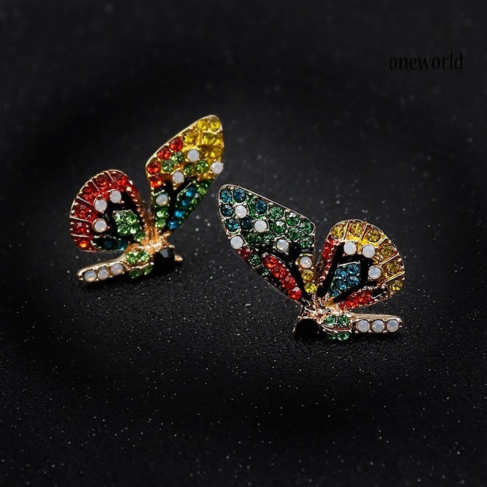 OW@ Fashion Women Multicolor Rhinestone Butterfly Ear Stud Earrings Party Jewelry