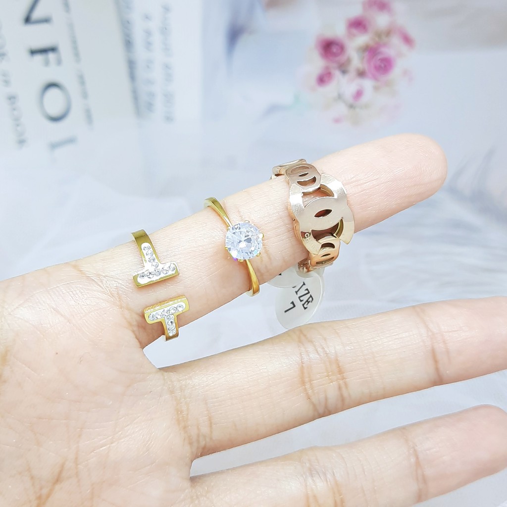 Cincin Wanita Titanium Elegan Batu Putih Rose Gold - BR565