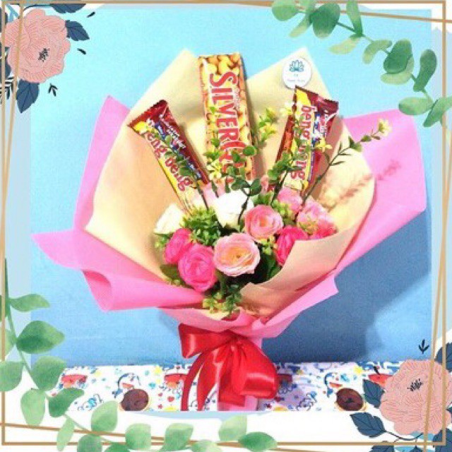 

BUCKET COKLAT SILVERQUEEN+BUNGA HIAS