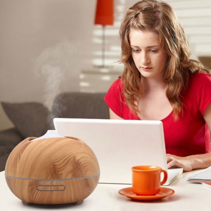 H15 - Wooden Essential Oil Aroma Humidifier 7 Color LED Light - Kapasitas 400ml