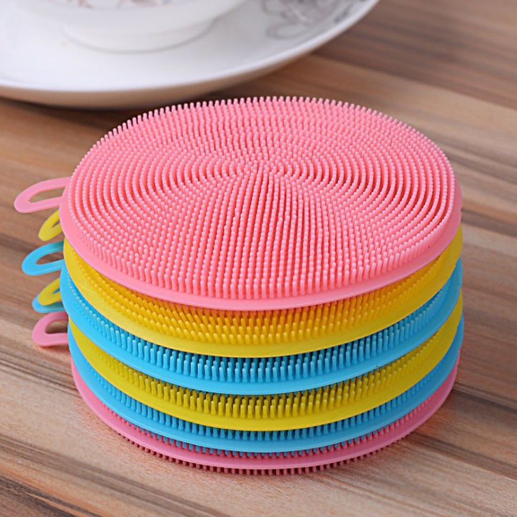 BRGUNIK Spons Cuci Piring Silikon Serbaguna Spon Sponge Silicone Busa Alat Dishwashing Sikat Bulat Warna R668