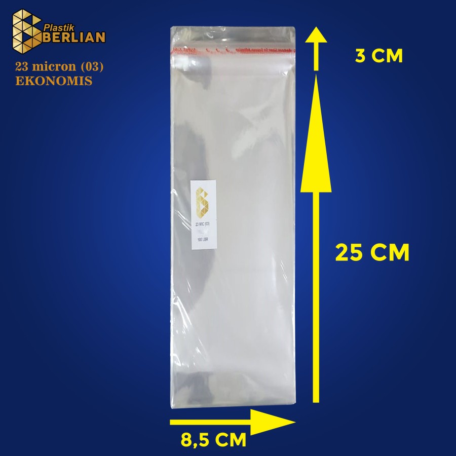 

8,5 x 25 cm Plastik OPP EKONOMIS 23micron (100 lbr) (lem/seal)