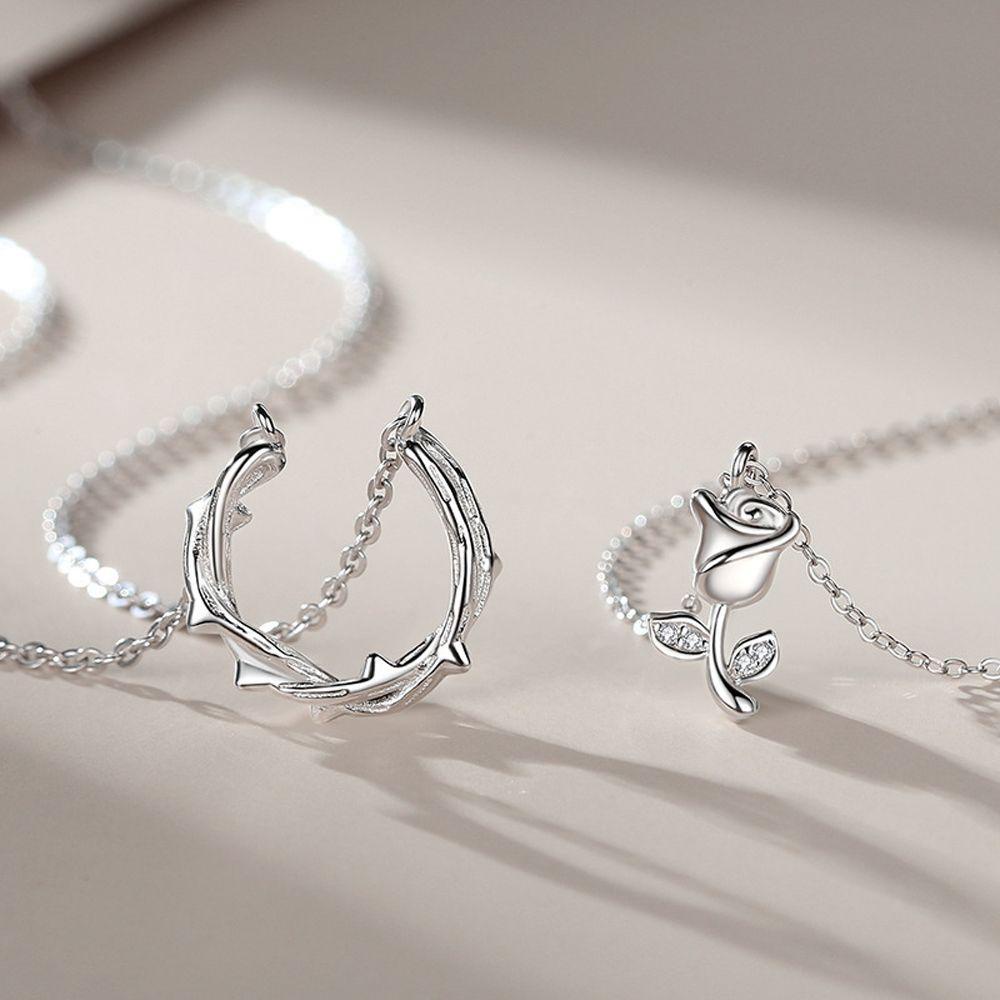 Needway   Kalung Pasangan Elegan Vintage Hari Valentine Kekinian Liontin Tembaga Adjustable Gaya Korea Klavikula Rantai