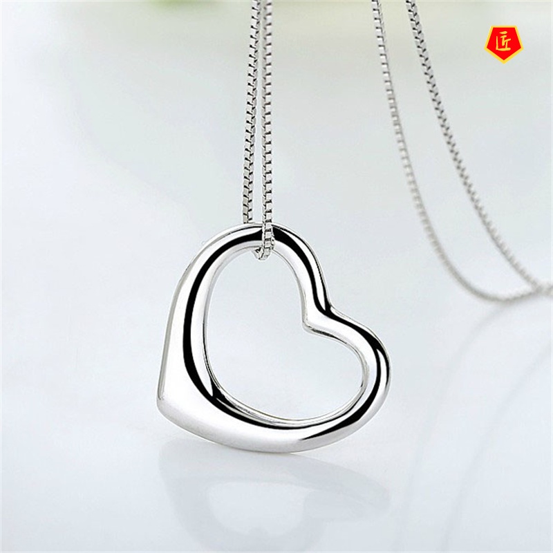 [Ready Stock]Silver Necklace Women's Heart-Shaped Pendant Simple Stylish Valentine's Day Gift