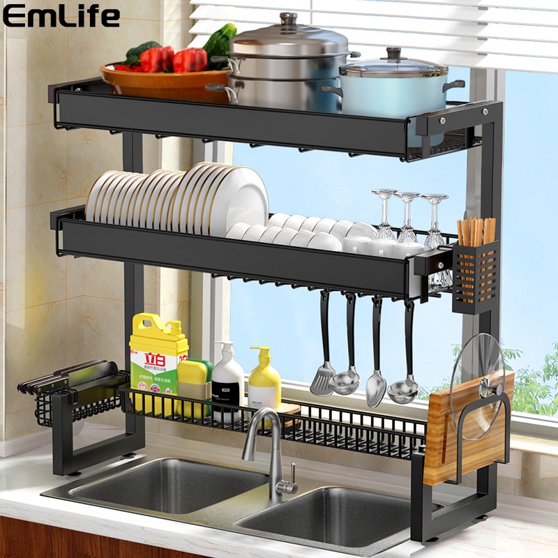 2 Susun Rak Piring Wastafel Dengan Kabinet Rak Wastafel Cuci Piring Rak Piring Stainless Steel Rak Dapur Multifungsi Dengan Aksesoris