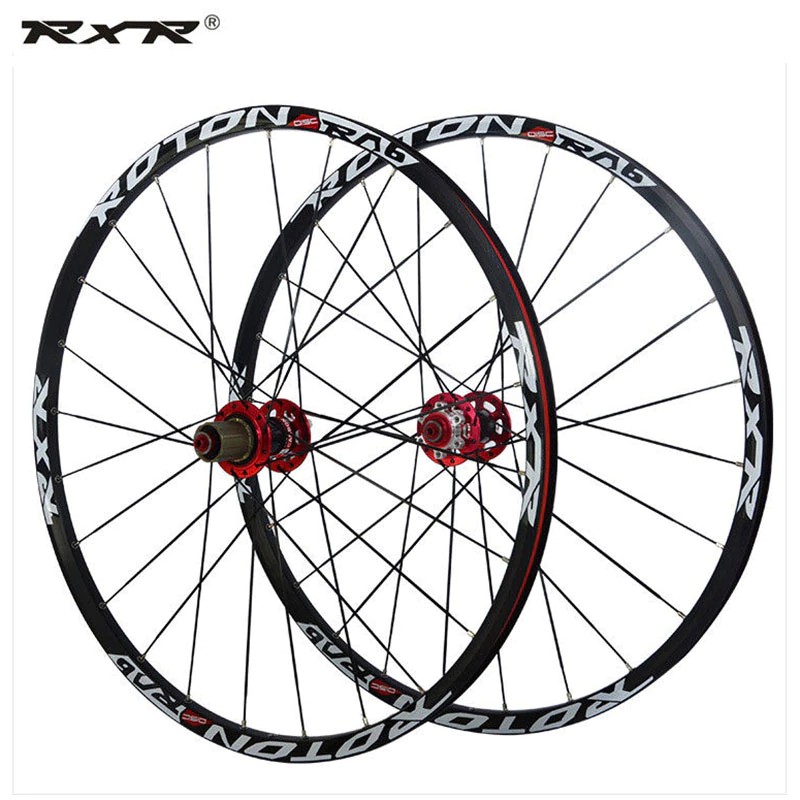 QHY MTB Bike Wheelset Thru Axle Disc Brake Wheelset 26 27.5 29 in ​Bike Front & Rear Wheels for 7-11 Speed Cassette Freewheel Bicycle Accessories 2090g Color : A-Red, Size : 26in 