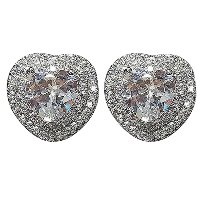 Anting Stud Kristal Bentuk Hati Bahan Cubic Zirconia Untuk Wanita