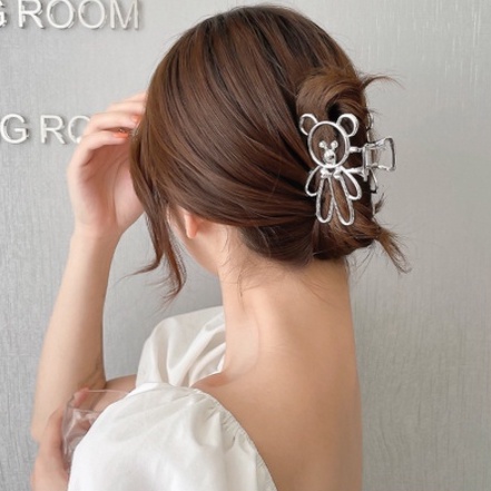 Jepit Rambut Logam 7.5cm Bentuk Beruang Gaya Korea warna Gold Silver - Jedai Besi Bear 7.5cm - Alloy Hair Claw Clips - Korean Style