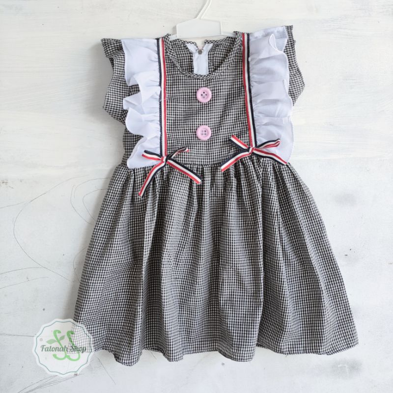 Dress anak 1 2 3 4 5 tahun gaun anak cewek ruffle rempel perempuan baju lucu ( dress RUFFLE kotak)