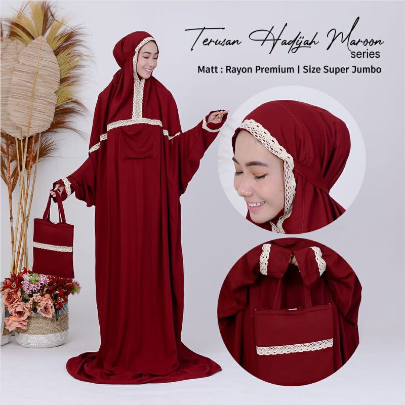 Mukena terusan HADIJAH /Bahan rayon premium/Renda import / mukena polos super jumbo