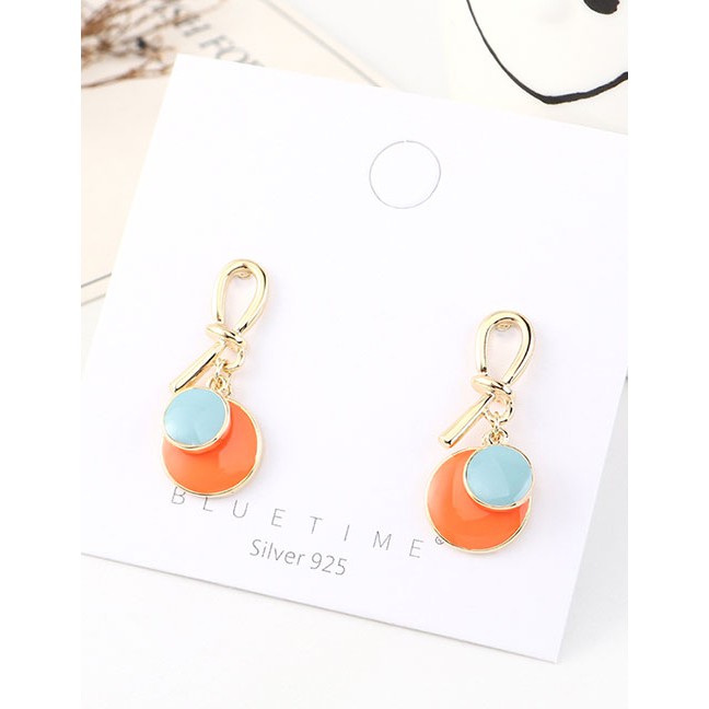 LRC Anting Tusuk Fashion Green + Light Yellow Dripping Small Disc Knotted Earrings Y63118