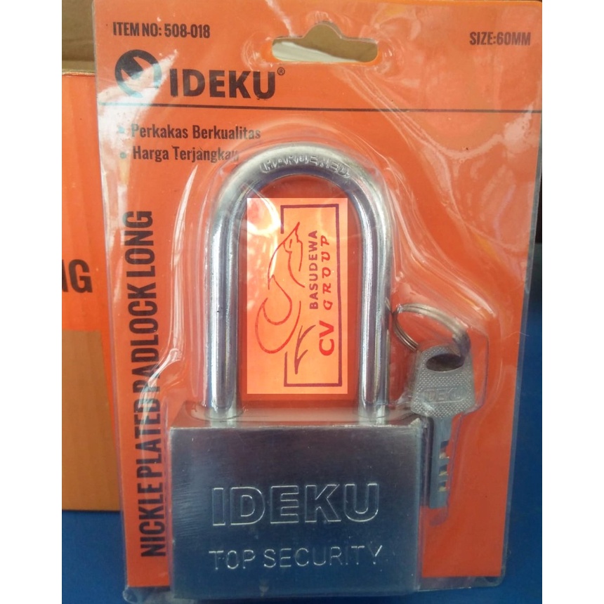 IDEKU GEMBOK LEHER PANJANG KROM 60MM / GEMBOK LAPIS NIKEL  LEHER PANJANG 60 MM