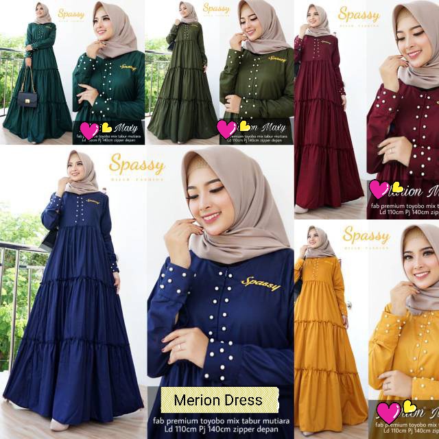 Merion Dress Maxi - Bisa COD Gamis Baju Dress Kondangan Busui Mutiara Renda Rempel Susun Warna Polos