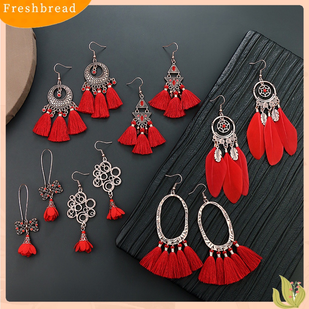 Terlaris 1Pair Dangle Earrings Tassel Design Jewelry Gift Red Women Wedding Drop Earrings for Festival