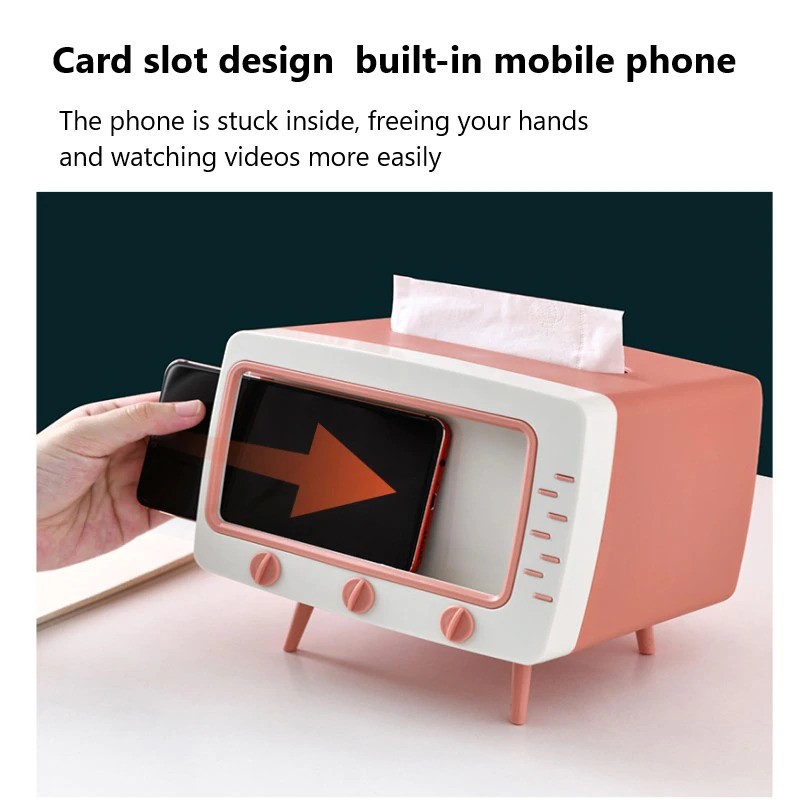 Kotak Penyimpanan Tisu Tissue Box Model TV with Smartphone Holder