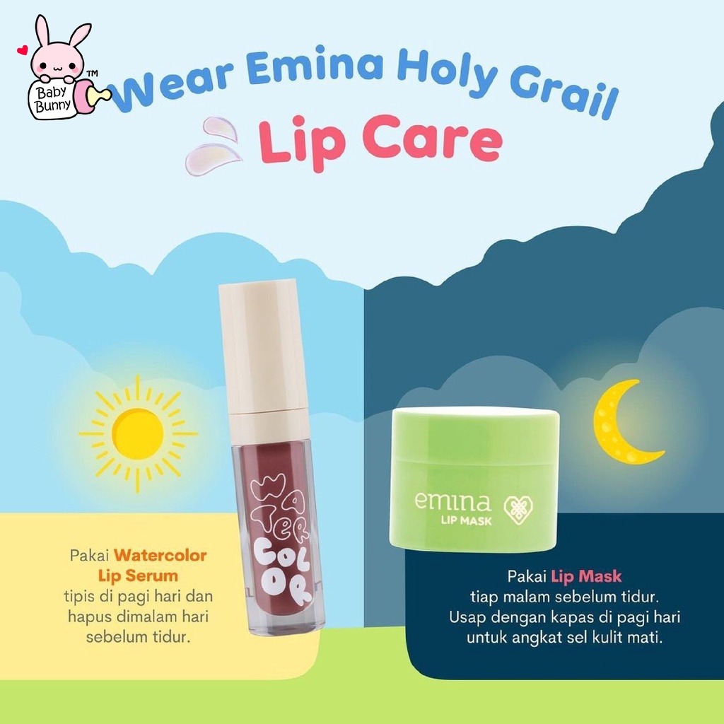 ❤ BELIA ❤ Emina Lip Mask Sleeping Mask &amp; Watercolor Lip Serum | Lip Mask | Lip Serum | Perawatan Bibir | BPOM