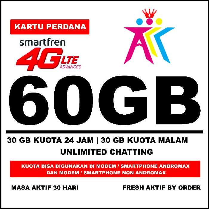 [Fzn] ~ Kartu Perdana Smartfren 4G LTE Kuota 60GB (30GB Utama + 30GB Malam)