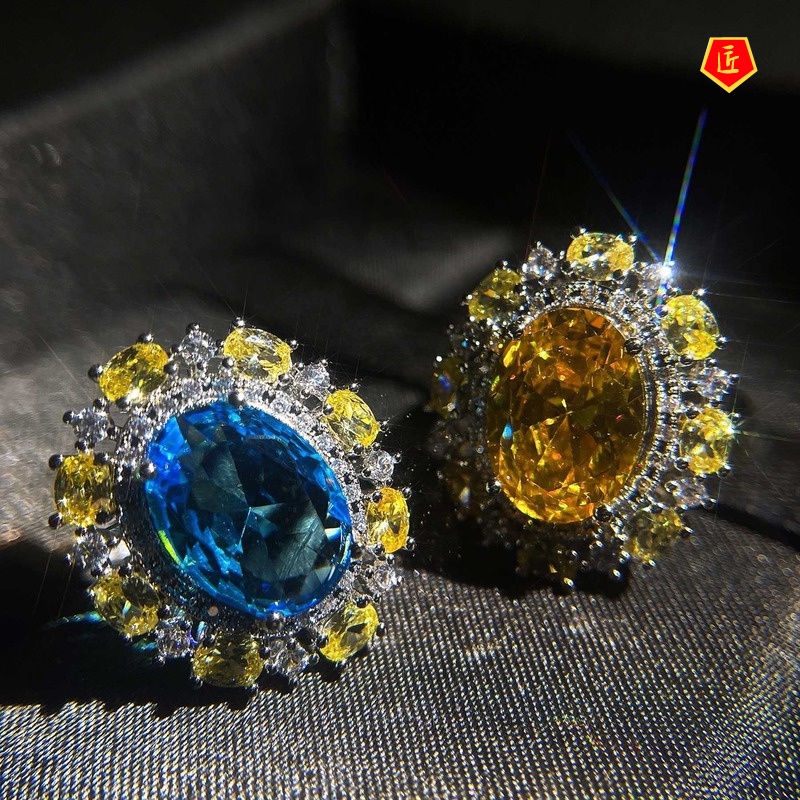 [Ready Stock]Elegant Luxury Colored Gems Yellow Diamond Women's Ring