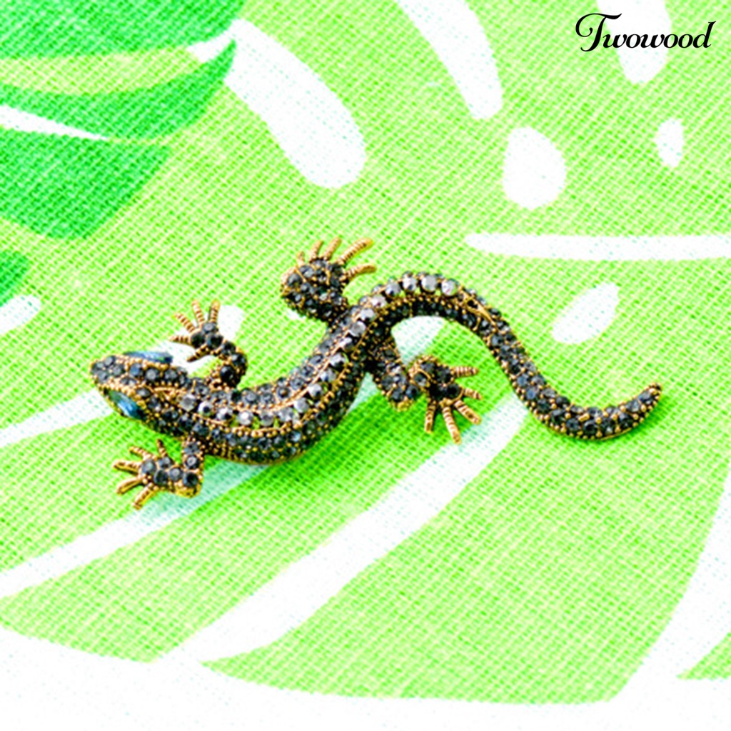 Twowood Unisex Brooch Pin Lizard Colorful Rhinestones Jewelry Vintage Long Lasting Blazer Brooch Clothes Decor