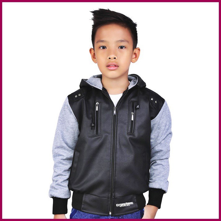 🔥NEW ITEM🔥 Jaket Anak Laki Laki Cowok Hitam Abu Modis Usia Umur 5 6 7 8 9 10 11 12 tahun