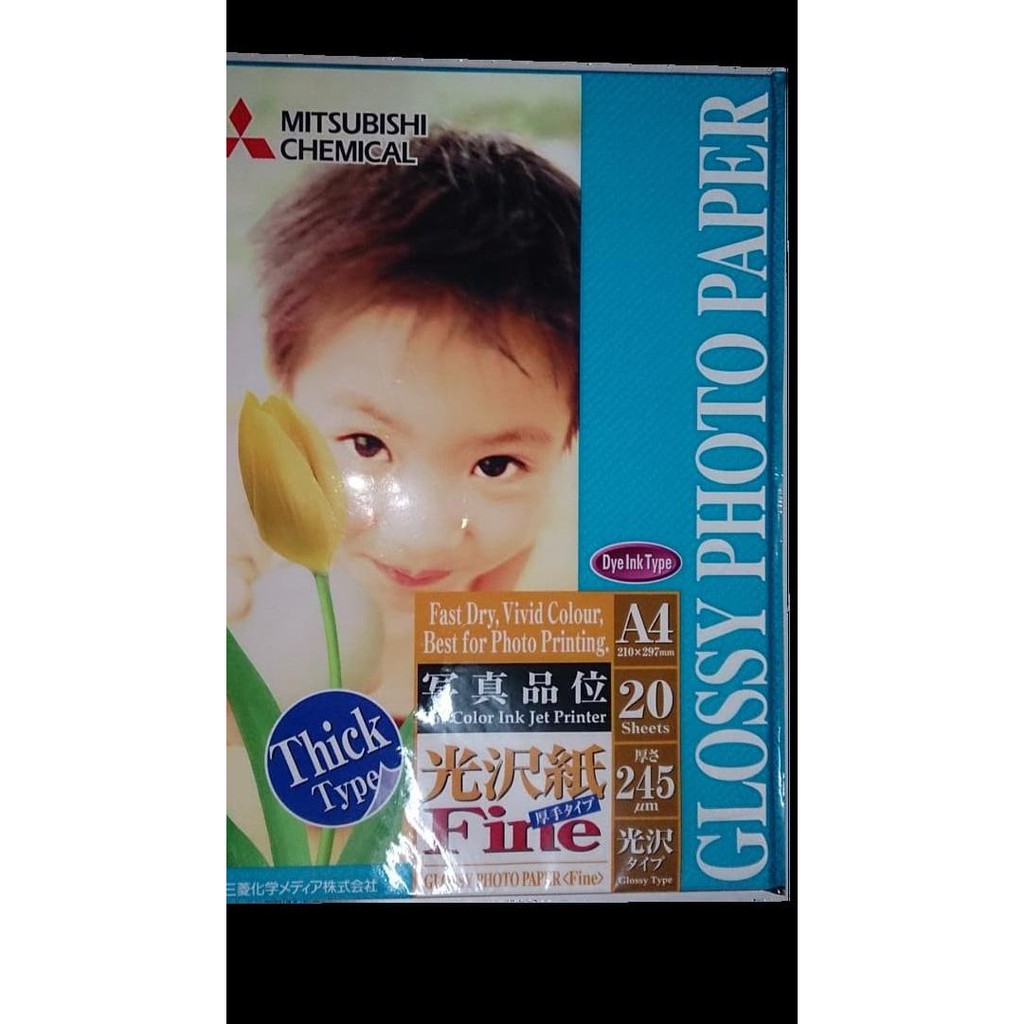 

Kertas photo Mitsubishi Coated Paper A4 GLOSSY PHOTO FINE 20'S