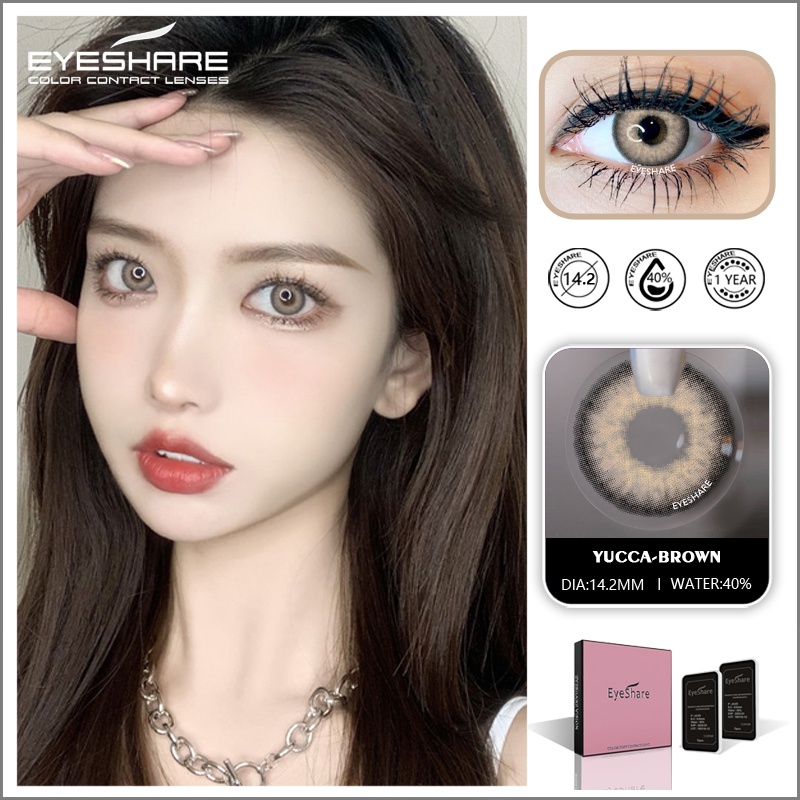 [✅COD] YUCCA softlens dan alat 14 harga 1 pasang harian soflen model terbaru 2023 living softlens free tempat lensa soflend mata normal natural color gray brown