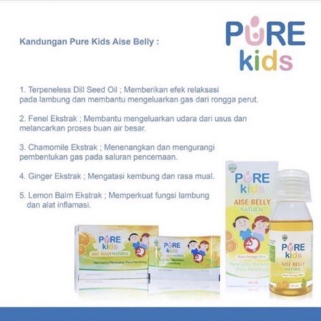Pure Kids Aise Belly Natural 60ml - Pereda Perut Kembung Anak rasa Jeruk - Obat Kembung Kolik anak